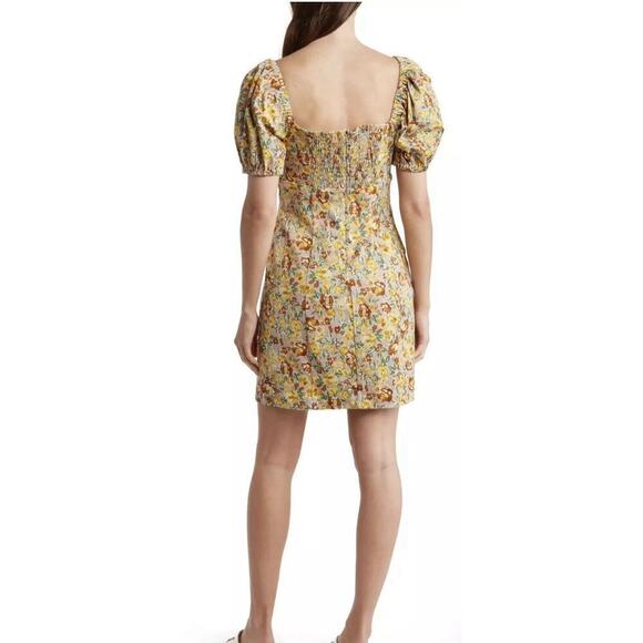 ASTR The Label Womens Yellow Floral Mini Dress Smocked Back Size Medium NWOT - Picture 2 of 12